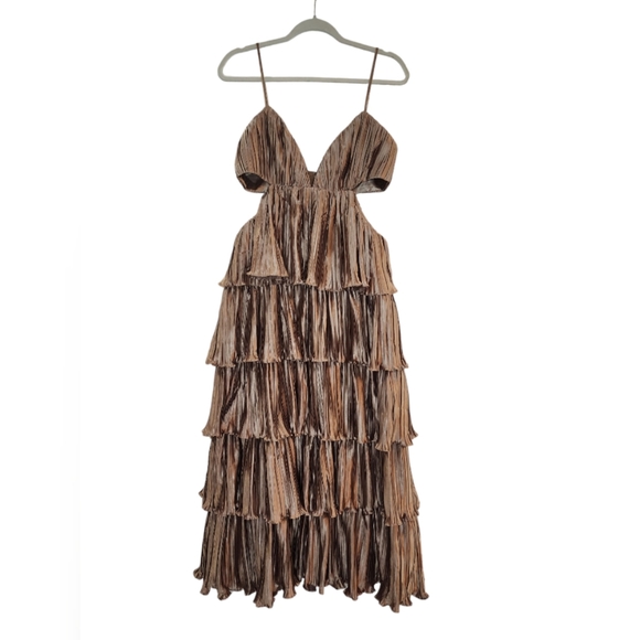 BHLDN Anthropoligie by Carly Cushnie Brenna Tiered Pleated Cutout Midi D… - Picture 3 of 11